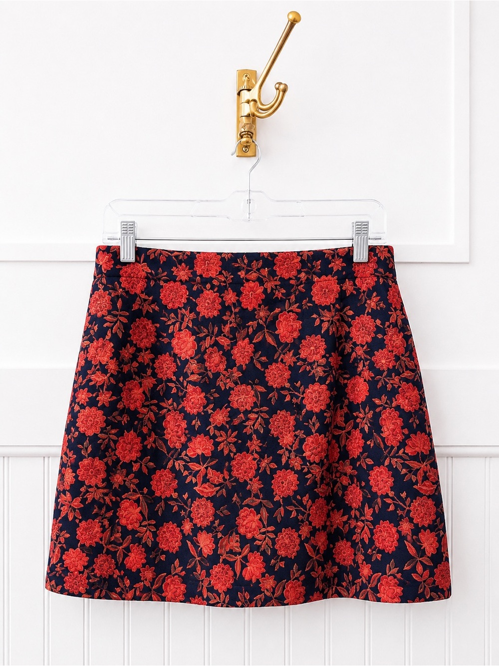 J. Jill Navy A-Line Skort with Red Floral Jacquard